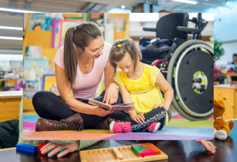 Au pair reading a book with the girl she takes care of
